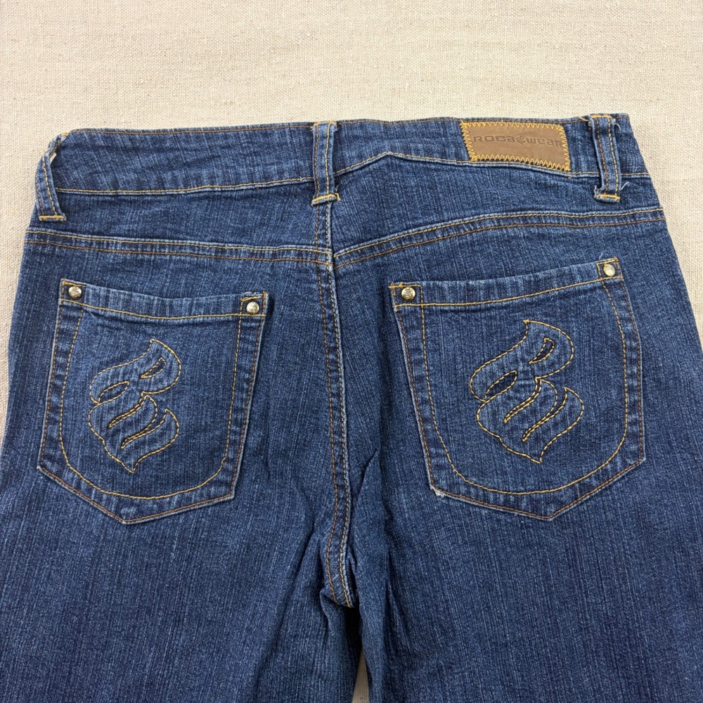 Rocawear Bootcut Jeans Womens 9 Blue Dark Wash Embroidered Logo Y2K Streetwear
